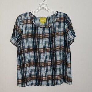 Maeve Plaid Draped Back Top Blouse Shirt
